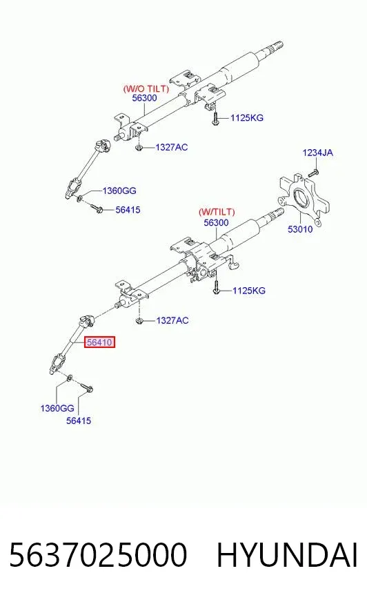 Cardán inferior de la columna de dirección 5637025000 Hyundai/Kia