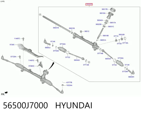 Cremallera de dirección 56500J7000 Hyundai/Kia