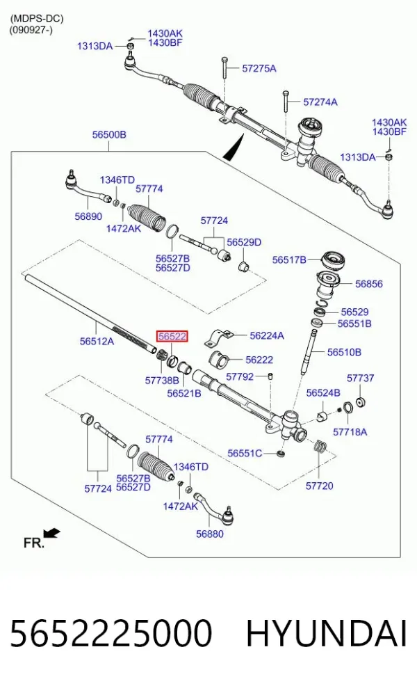 Retén de la cremallera de dirección 5652225000 Hyundai/Kia