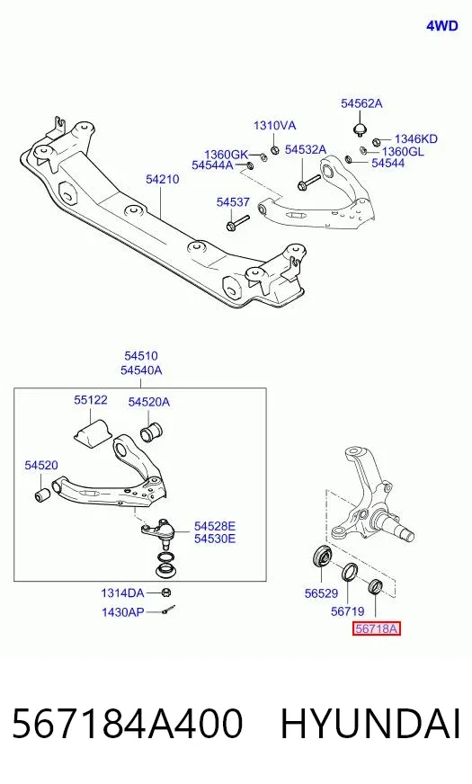 Cojinete de muñón delantero 567184A400 Hyundai/Kia