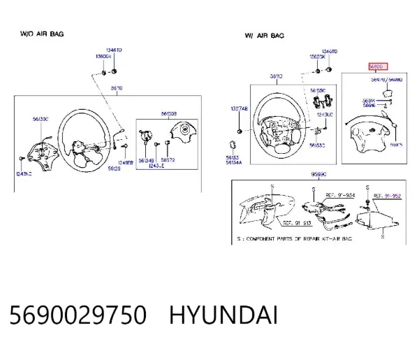 Airbag de volante 5690029750 Hyundai/Kia