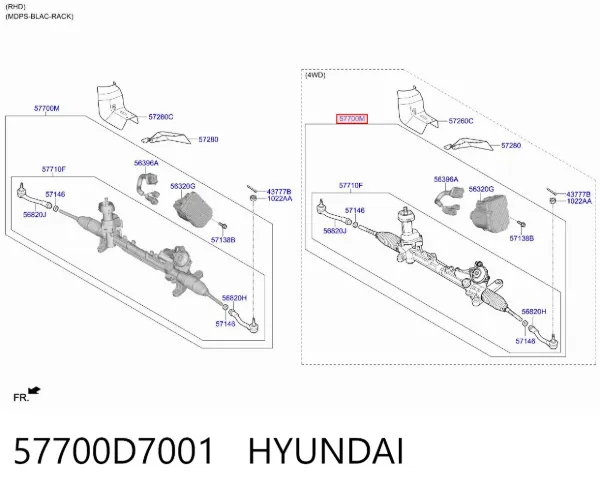Cremallera de dirección 57700D7001 Hyundai/Kia