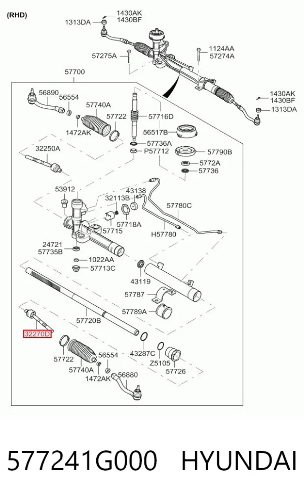 Barra de dirección izquierda 577241G000 Hyundai/Kia