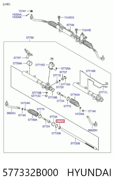 Retén de la cremallera de dirección HYUNDAI 577332B000