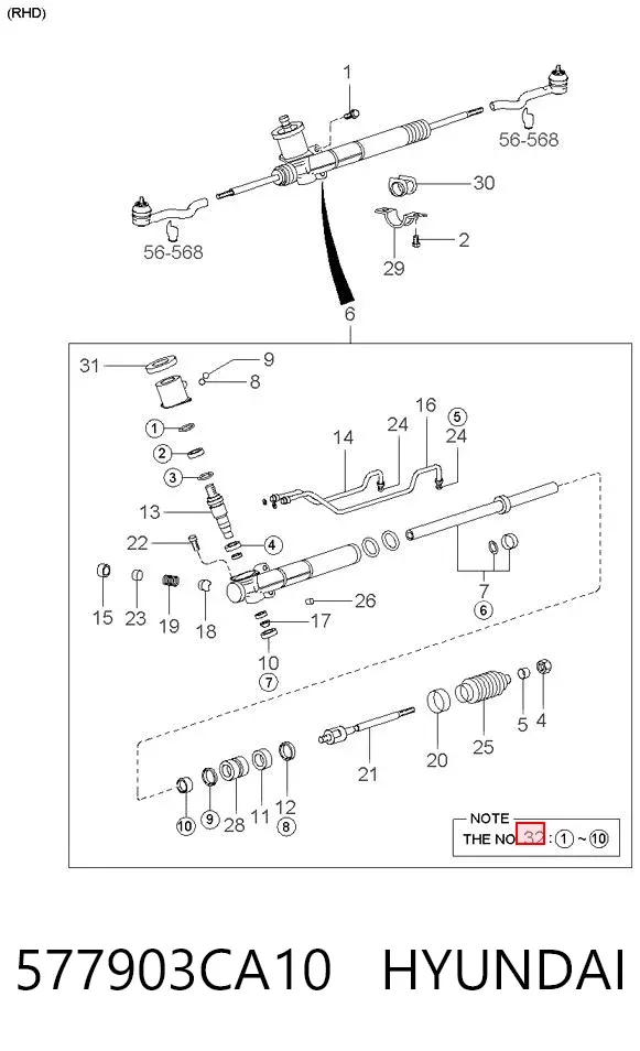 Kit de reparación, mecanismo dirección 577903CA10 Hyundai/Kia