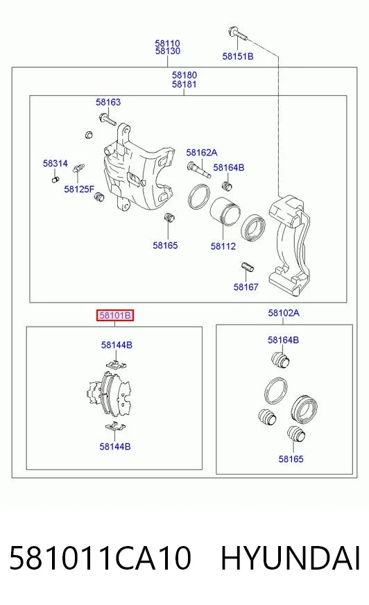 Pastillas de freno 581011CA10 Hyundai/Kia