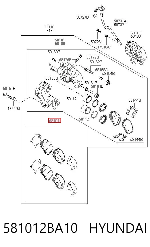 Pastillas de freno 581012BA10 Hyundai/Kia