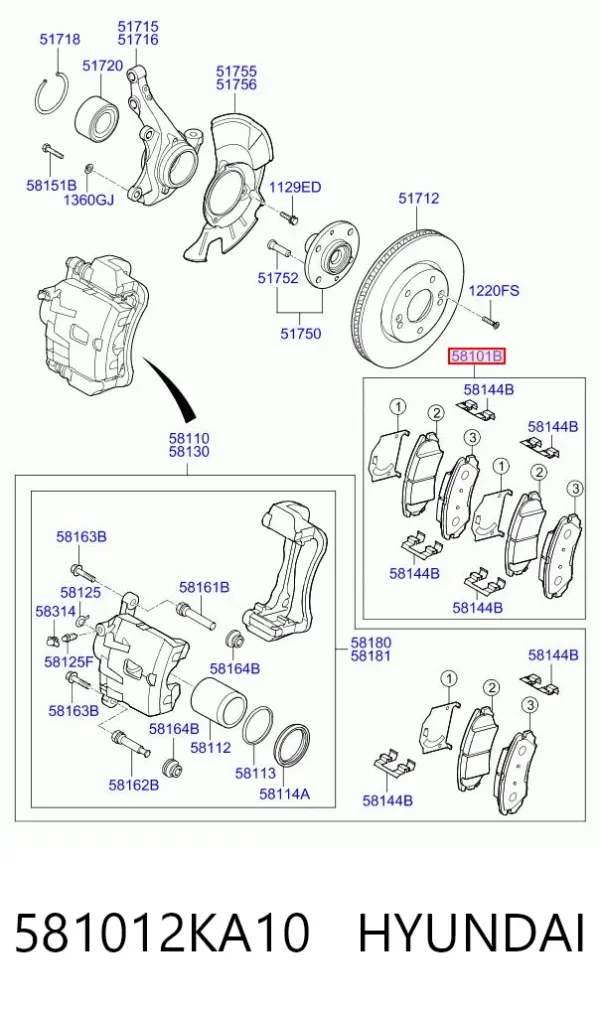 Pastillas de freno 581012KA10 Hyundai/Kia