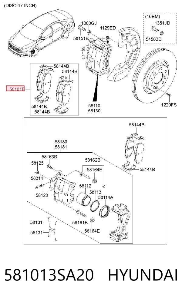 Pastillas de freno 581013SA20 Hyundai/Kia