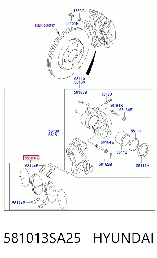 Pastillas de freno 581013SA25 Hyundai/Kia