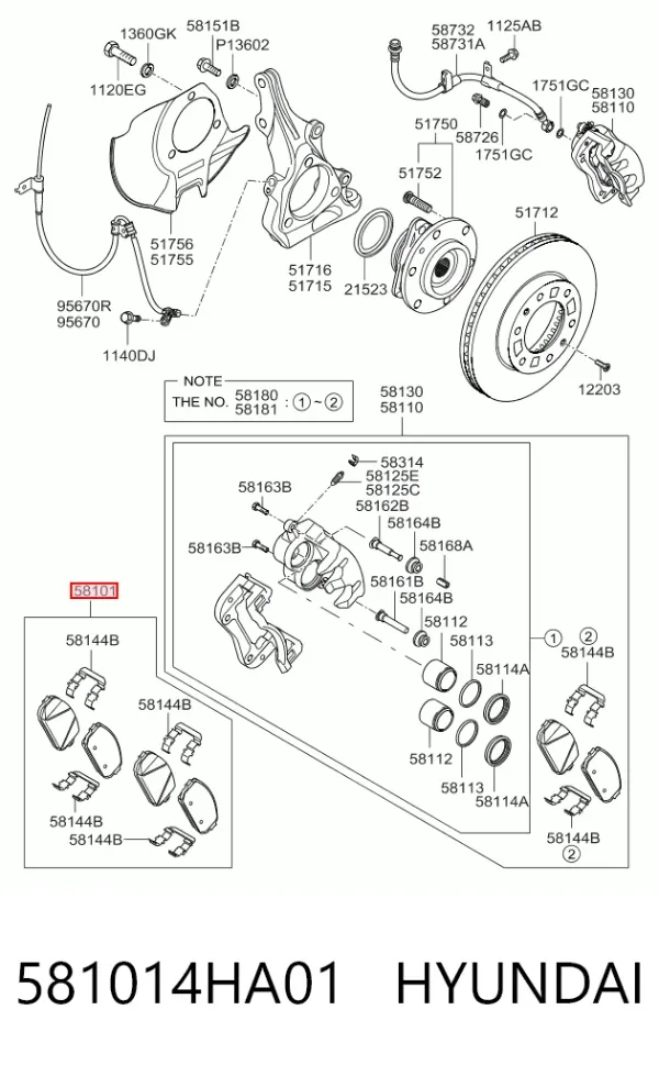 Pastillas de freno 581014HA01 Hyundai/Kia