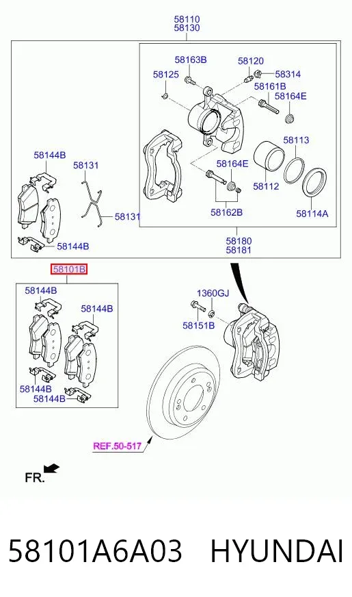 Pastillas de freno 58101A6A03 Hyundai/Kia