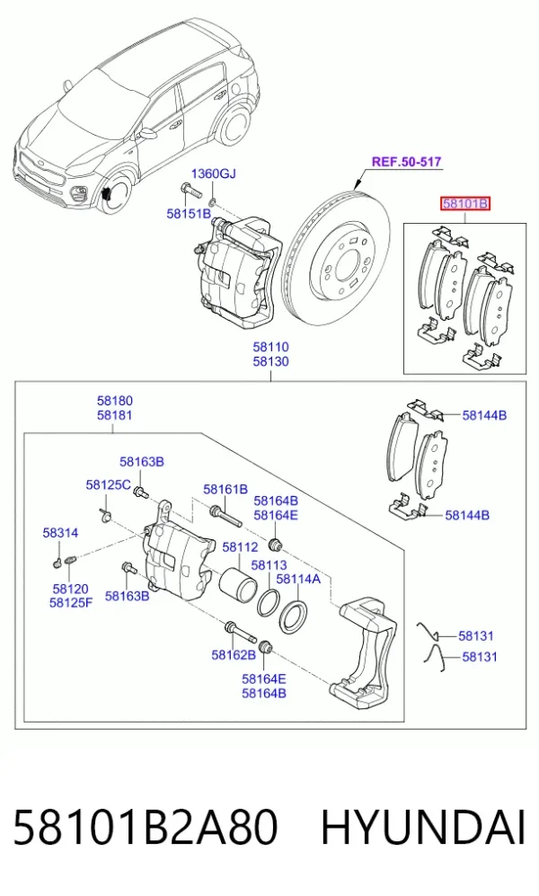 Pastillas de freno 58101B2A80 Hyundai/Kia