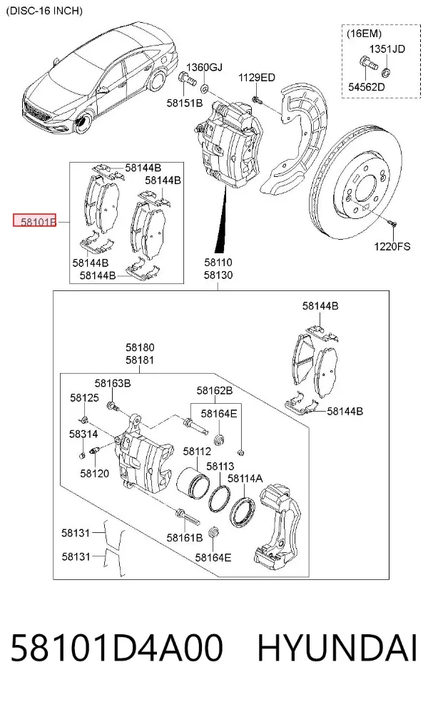 Pastillas de freno 58101D4A00 Hyundai/Kia