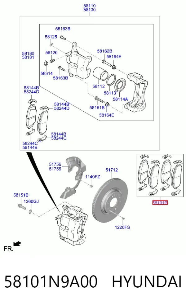 Pastillas de freno 58101N9A00 Hyundai/Kia
