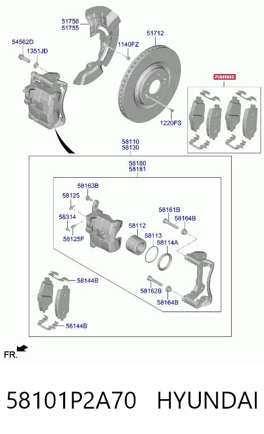 Pastillas de freno 58101P2A70 Hyundai/Kia
