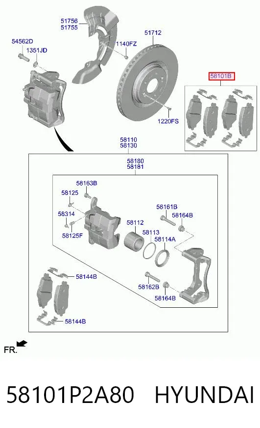 Pastillas de freno 58101P2A80 Hyundai/Kia