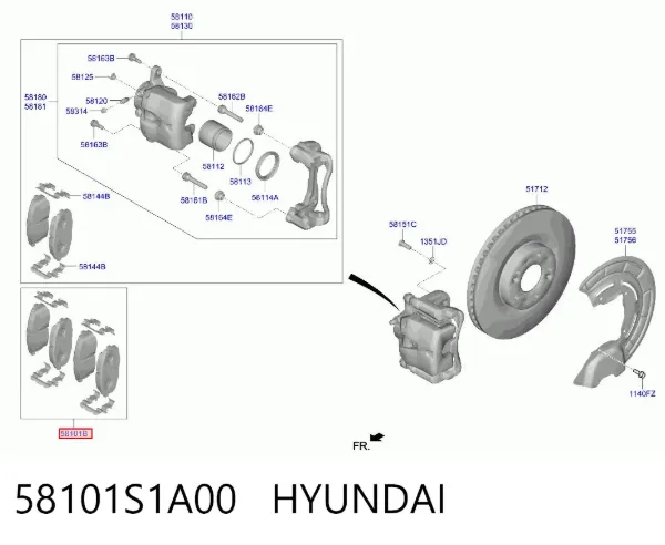 Pastillas de freno 58101S1A00 Hyundai/Kia