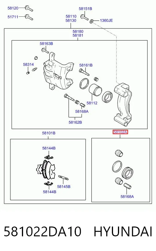 Kit de reparación de pinzas de freno 581022DA10 Hyundai/Kia
