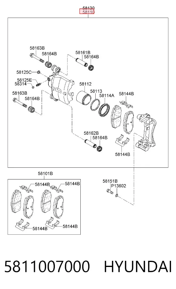Pinza de freno delantera izquierda 5811007000 Hyundai/Kia