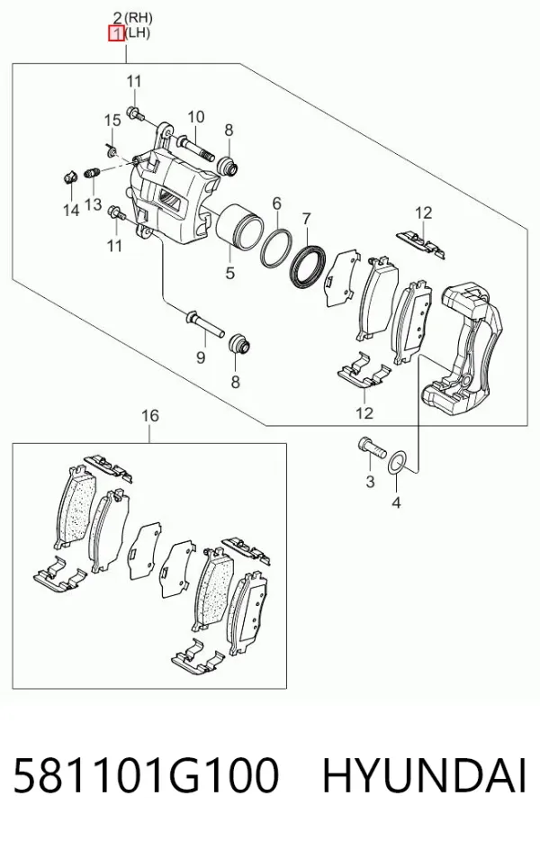 Pinza de freno delantera izquierda 581101G100 Hyundai/Kia