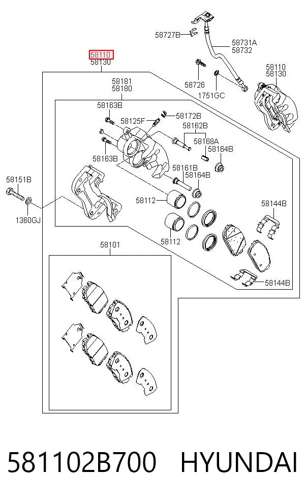 Pinza de freno delantera izquierda 581102B700 Hyundai/Kia