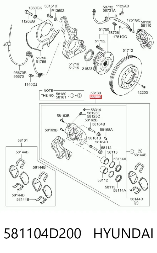Pinza de freno delantera izquierda 581104D200 Hyundai/Kia