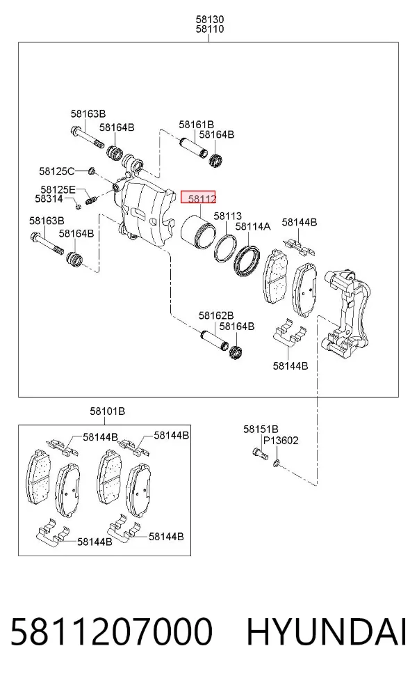 Émbolo de la pinza de freno delantera 5811207000 Hyundai/Kia