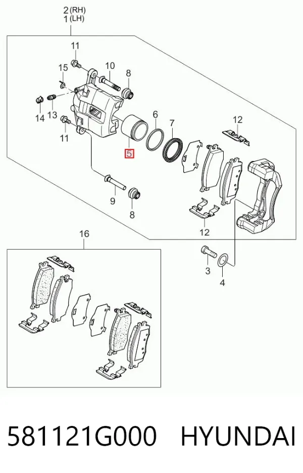 Émbolo de la pinza de freno delantera 581121G000 Hyundai/Kia
