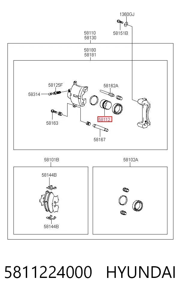 Émbolo de la pinza de freno delantera 5811224000 Hyundai/Kia