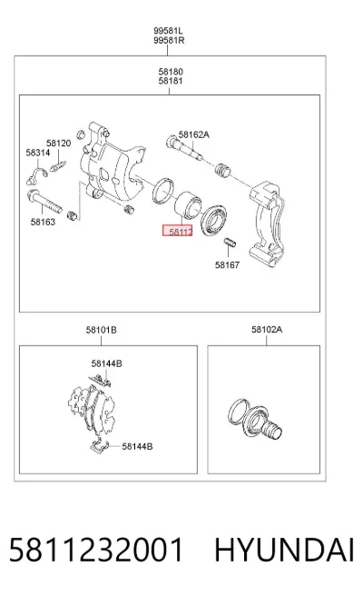 Émbolo de la pinza de freno delantera HYUNDAI 5811232001