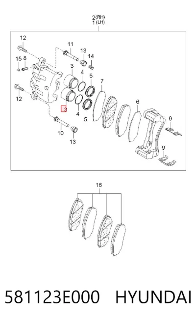 Émbolo de la pinza de freno delantera HYUNDAI 581123E000