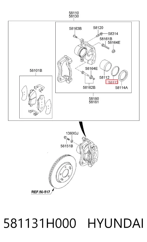 Kit de reparación de pinzas de freno 581131H000 Hyundai/Kia