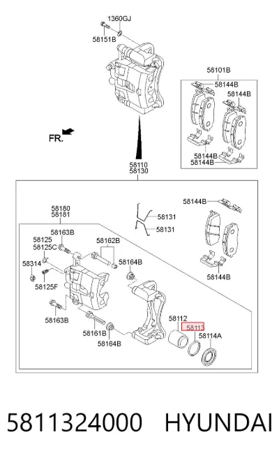 Retén de la pinza de freno delantero HYUNDAI 5811324000