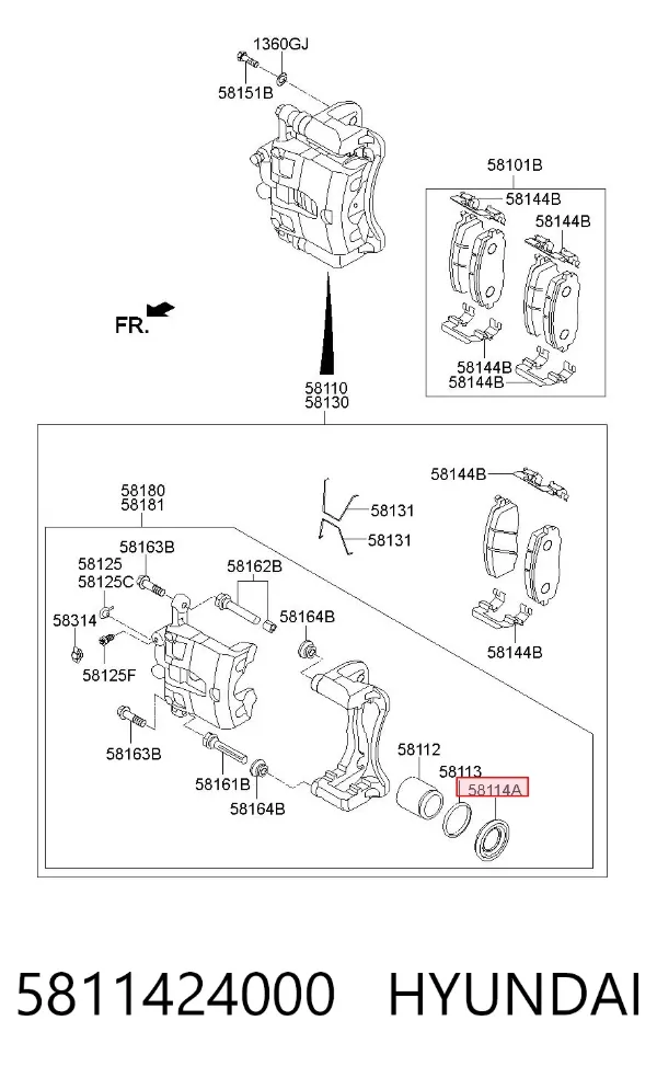 Fuelle de guía de pinza de freno delantero 5811424000 Hyundai/Kia