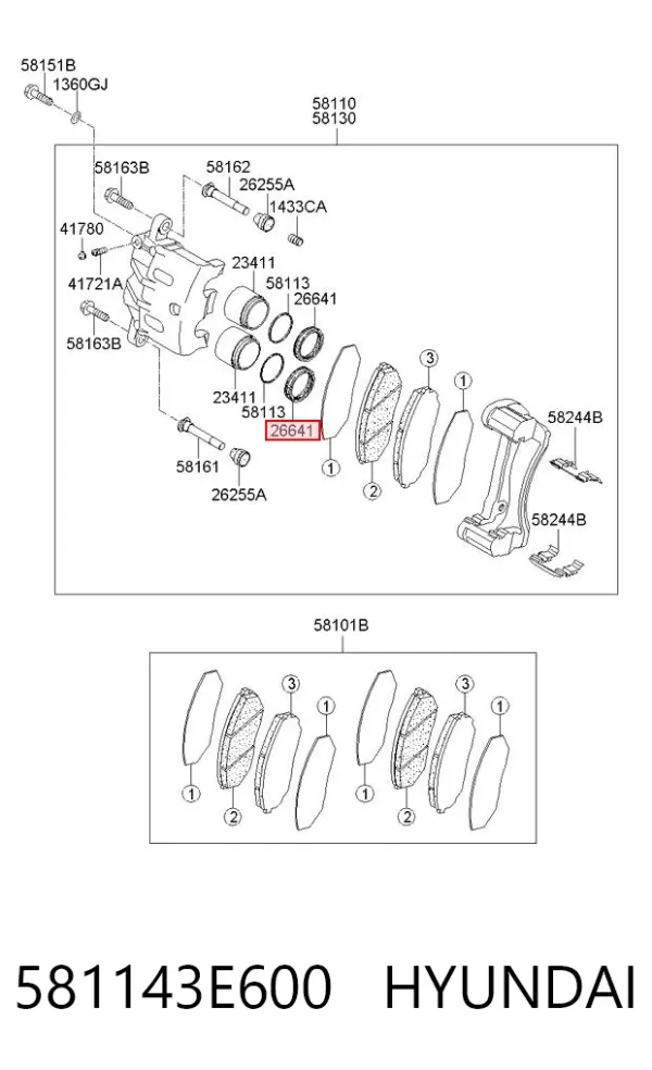 Kit de reparación de pinzas de freno 581143E600 Hyundai/Kia
