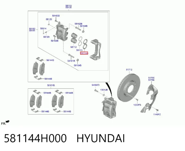 Kit de reparación de pinzas de freno 581144H000 Hyundai/Kia