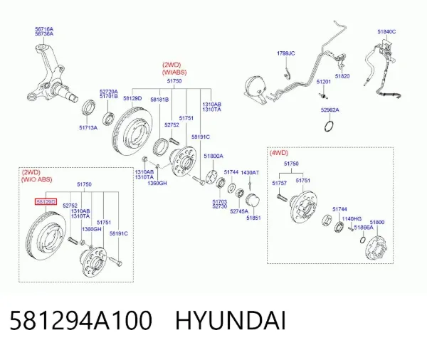 Disco de freno 581294A100 Hyundai/Kia