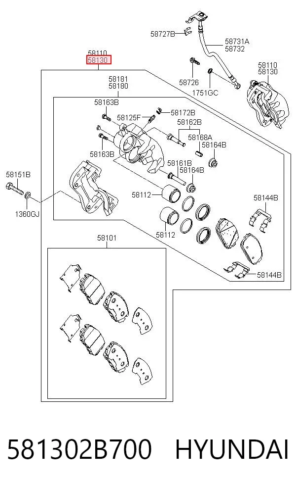 Pinza de freno delantera derecha 581302B700 Hyundai/Kia