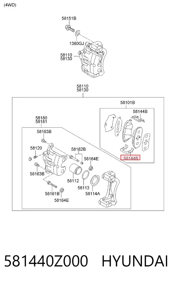 Juego de resortes de sujeción de pastillas de freno delanteras 581440Z000 Hyundai/Kia