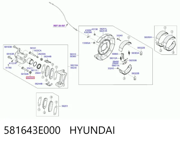 Fuelle de guía de pinza de freno trasero 581643E000 Hyundai/Kia