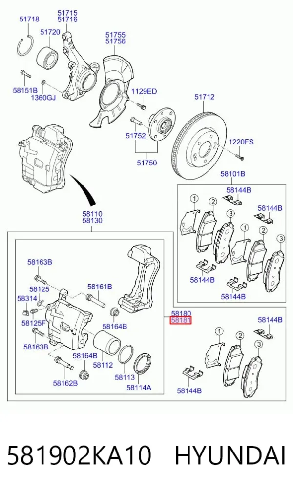 Pinza de freno delantera derecha 581902KA10 Hyundai/Kia