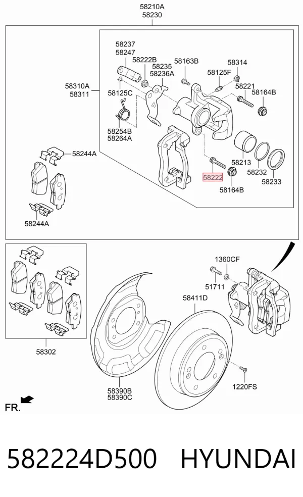 Pasador guía inferior de la pinza de freno trasera 582224D500 Hyundai/Kia