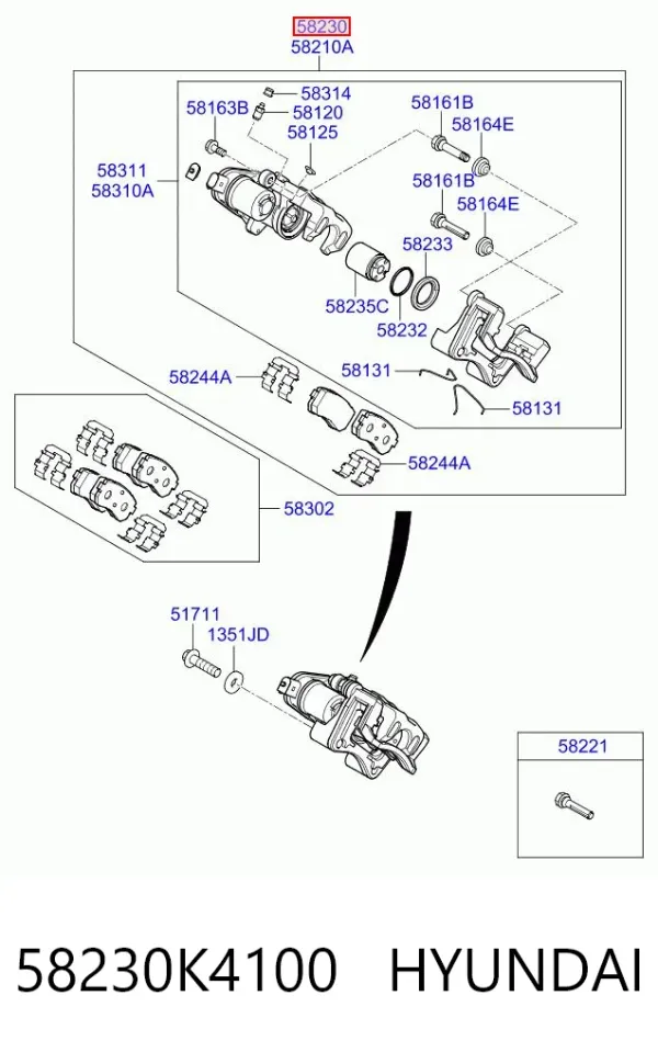 Pinza de freno trasera derecha 58230K4100 Hyundai/Kia