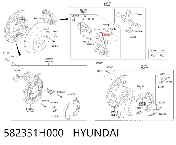 Kit de reparación de pinzas de freno trasero 582331H000 Hyundai/Kia