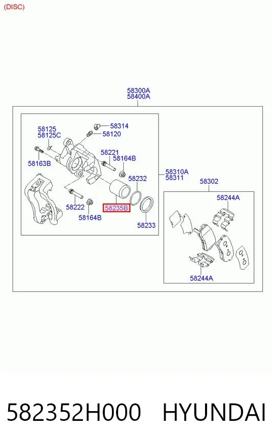 Émbolo de la pinza de freno trasera 582352H000 Hyundai/Kia