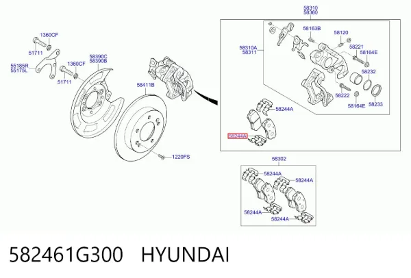 Juego de resortes de sujeción de pastillas de freno traseras 582461G300 Hyundai/Kia