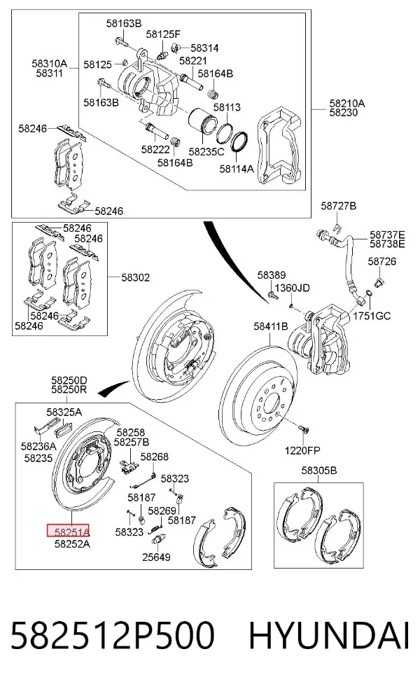 Protector de disco de freno trasero izquierdo 582512P500 Hyundai/Kia