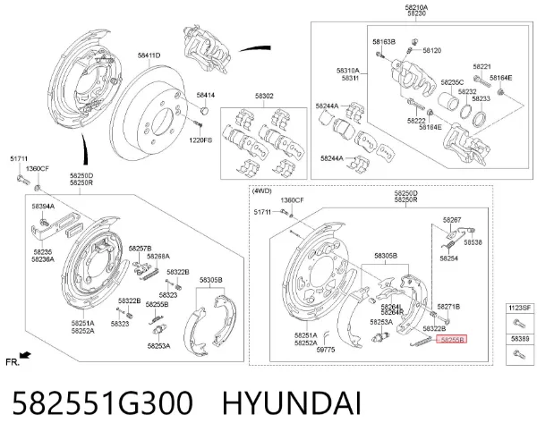 Kit de montaje de zapatas de freno traseras 582551G300 Hyundai/Kia