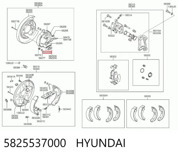 Kit reparación del freno de mano 5825537000 Hyundai/Kia
